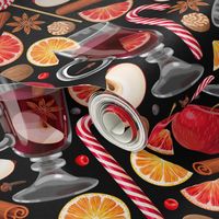Autumn Spice Mulled Wine with Blood Oranges Apples Cinnamon Star Anise Nutmegs Candy Canes