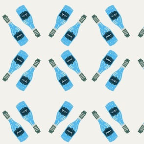 Blue wine bottles on cream / large scale