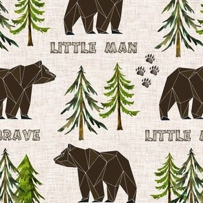 Woodland Bear Tracks + Pine Trees (beige linen)