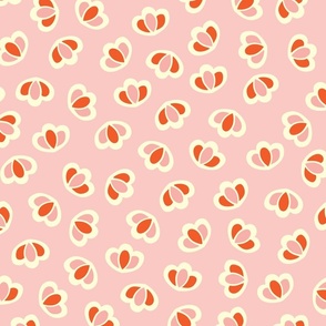 Simple Allover Buttercup Motif in Orange on a Pink Background