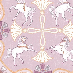 passementerie-Fancy Prance in Smokey Lavender and pale Peach- large 21" repeat