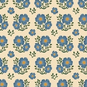 Blue Flax Floral // Small // Vintage Floral in Almond & Denim