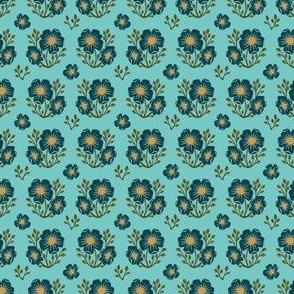 Vintage Floral // Mini // Turquoise and Midnight Blue