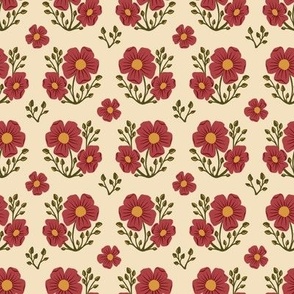Vintage Floral // Small // Soft Cherry Red Wildflowers