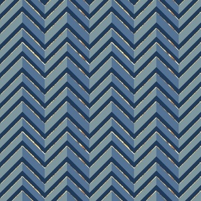 Chevron blue and teal in the background, dark navy on top - small scale