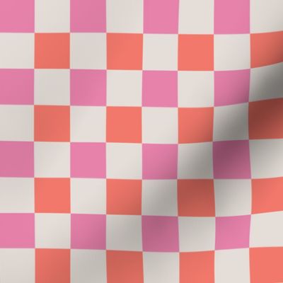 Checkered Pattern - Coral, Pink, Cream - Medium 