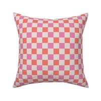 Checkered Pattern - Coral, Pink, Cream - Medium 