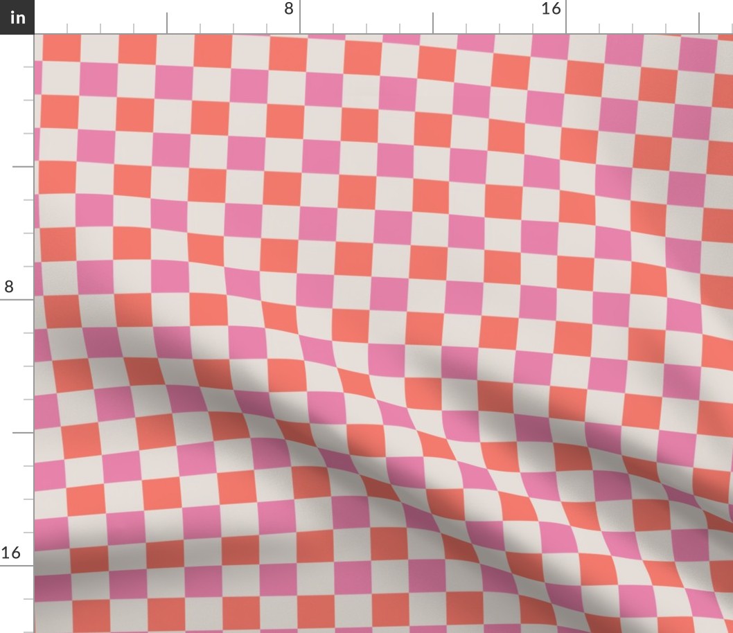 Checkered Pattern - Coral, Pink, Cream - Medium 