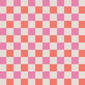 Checkered Pattern - Coral, Pink, Cream - Small  