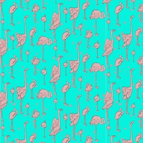 Medium ink pink flamingoes with turquoise blue background