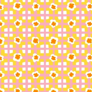 FLORAL GINGHAM PLAID PINK YELLOW