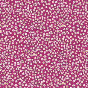 (S) Tiny quilting floral - small white flowers on Bubble Gum (dark pink) - Petal Signature Cotton Solids coordinate