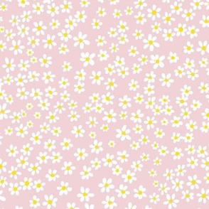 (S) Tiny quilting floral - small white flowers on Cotton Candy pink - Petal Signature Cotton Solids coordinate