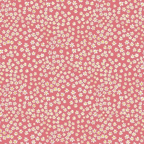 (S) Tiny quilting floral - small white flowers on Watermelon pink - Petal Signature Cotton Solids coordinate