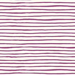 Large Handpainted watercolor wonky uneven stripes - Berry purple on cream - Petal Signature Cotton Solids coordinate 
