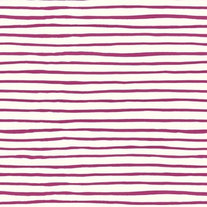 Large Handpainted watercolor wonky uneven stripes - Bubble Gum (dark pink) on cream - Petal Signature Cotton Solids coordinate 