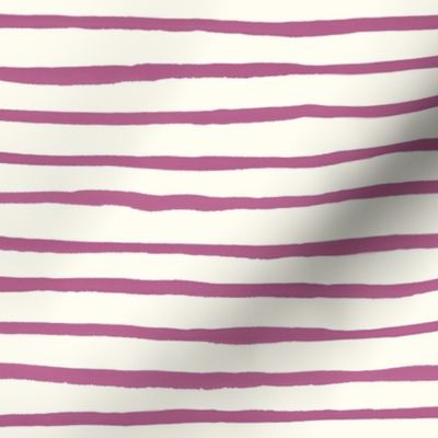 Large Handpainted watercolor wonky uneven stripes - Peony purple on cream - Petal Signature Cotton Solids coordinate 