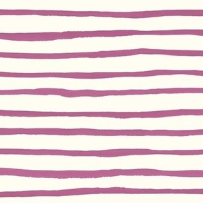 Large Handpainted watercolor wonky uneven stripes - Peony purple on cream - Petal Signature Cotton Solids coordinate 