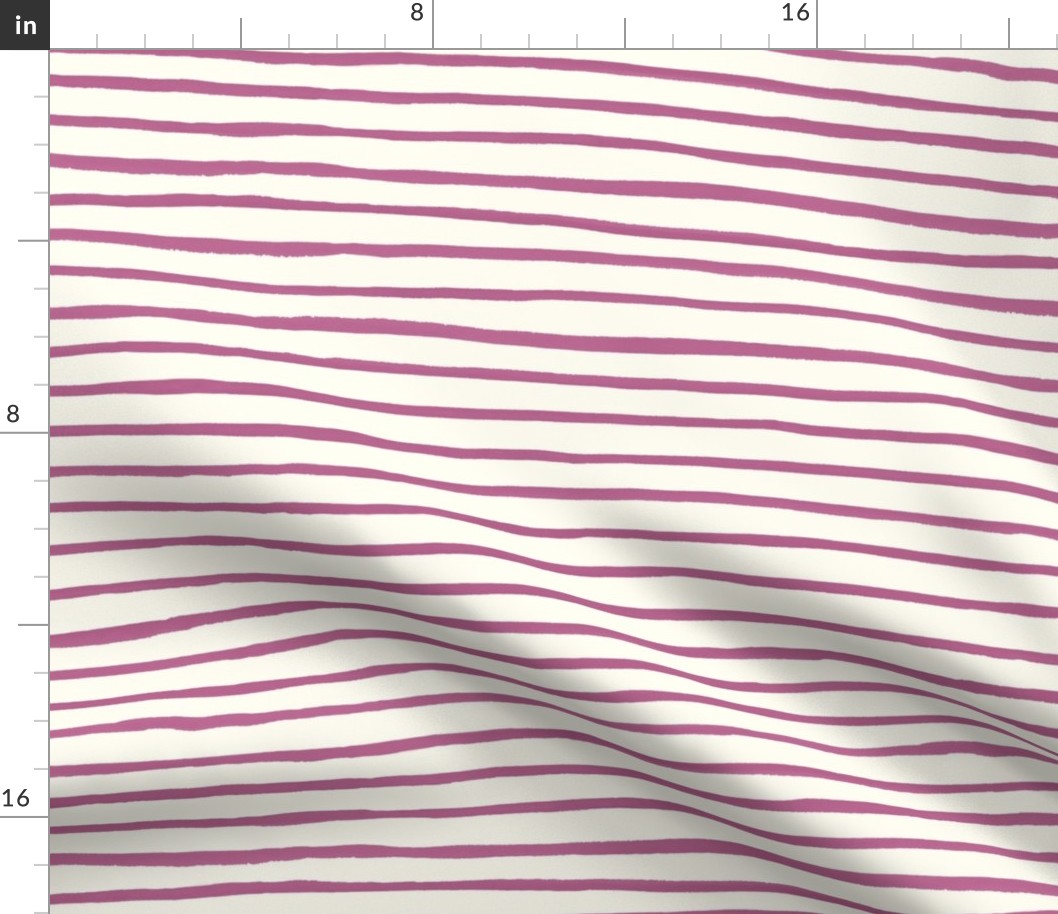 Large Handpainted watercolor wonky uneven stripes - Peony purple on cream - Petal Signature Cotton Solids coordinate 