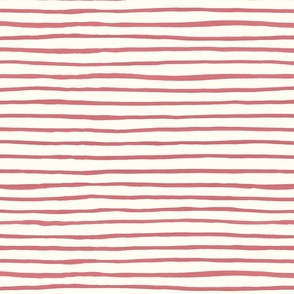 Large Handpainted watercolor wonky uneven stripes - Watermelon pink  on cream - Petal Signature Cotton Solids coordinate 