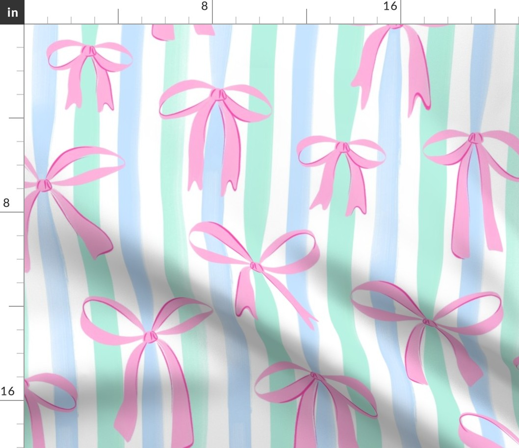 LARGE BUNNIES & BOWS BOW STRIPE PINK BLUE
