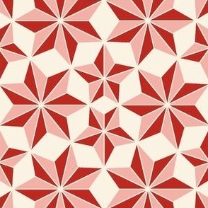 (S) Pinwheel Stars Rose Red on Ivory-Retro Christmas 6x5 LeonardosCompass 14528742