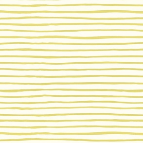 Large Handpainted watercolor wonky uneven stripes - Buttercup yellow on cream - Petal Signature Cotton Solids coordinate 