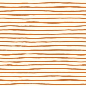 Large Handpainted watercolor wonky uneven stripes - Carrot orange on cream - Petal Signature Cotton Solids coordinate 