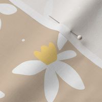 Minimalist paper cut daffodils for spring - blossom garden abstract flower design yellow white on sand LARGE