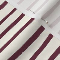 Large Handpainted watercolor wonky uneven stripes - Wine Red on cream - Petal Signature Cotton Solids coordinate 