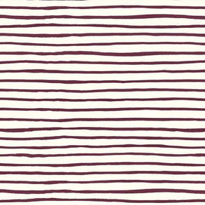 Large Handpainted watercolor wonky uneven stripes - Wine Red on cream - Petal Signature Cotton Solids coordinate 