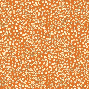 (S) Tiny quilting floral - small white flowers on Carrot orange  - Petal Signature Cotton Solids coordinate