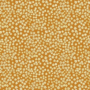 (S) Tiny quilting floral - small white flowers on Desert Sun (dark yellow) - Petal Signature Cotton Solids coordinate