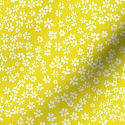 (S) Tiny quilting floral - small white flowers on Lemon Lime yellow  - Petal Signature Cotton Solids coordinate