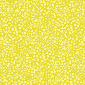 (S) Tiny quilting floral - small white flowers on Lemon Lime yellow  - Petal Signature Cotton Solids coordinate