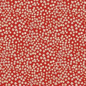 (S) Tiny quilting floral - small white flowers on Poppy Red - Petal Signature Cotton Solids coordinate