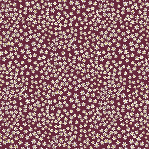 (S) Tiny quilting floral - small white flowers on Wine Red - Petal Signature Cotton Solids coordinate