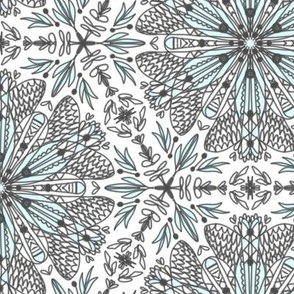 Floral Kaleidoscope Blue Black White