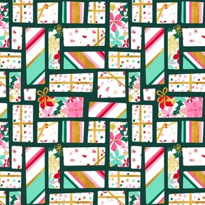 CHRISTMAS PATTERNED PRESENTS GREEN GOLD