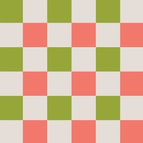 Checkered Pattern - Coral, Green, Cream - Medium 