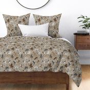 Trotting Lowchen and paw prints - faux linen