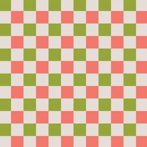 Checkered Pattern - Coral, Green, Cream - Small