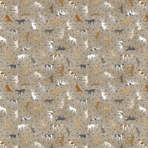 Tiny Trotting Saluki and paw prints - faux linen