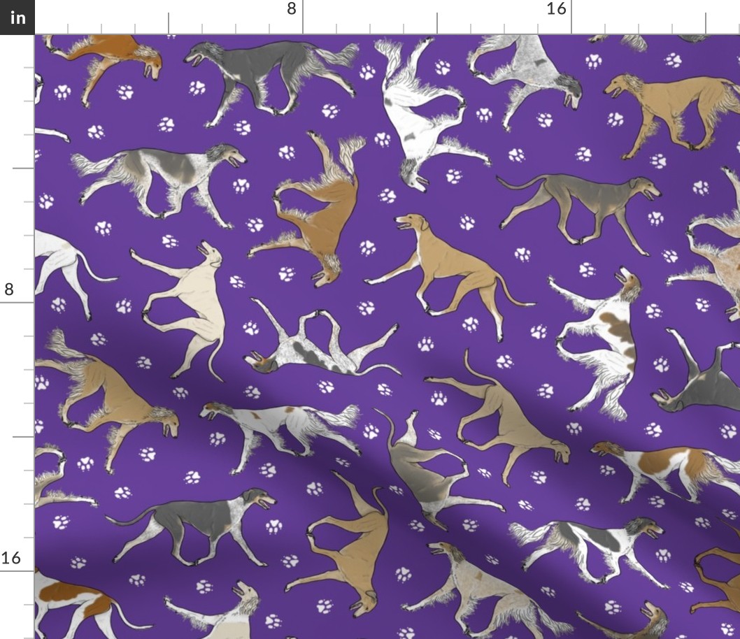 Trotting Saluki and paw prints - purple