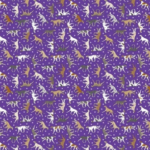 Tiny Trotting Saluki and paw prints - purple