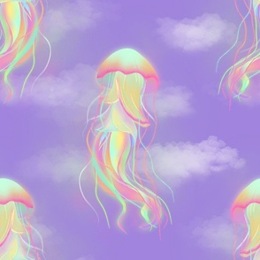 Holographic jellyfish. Holo medusa. light violet background. Lavender. Bigger.