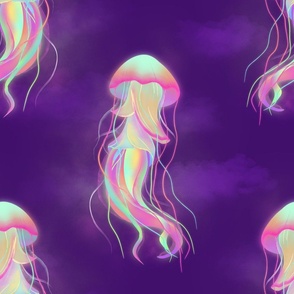 Holographic jellyfish. Holo medusa. Violet background. Bigger.