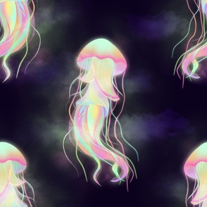 Holographic jellyfish. Holo medusa. Dark background. Smaller.