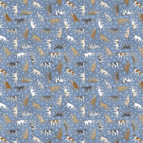 Tiny Trotting feathered Saluki and paw prints - faux denim