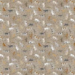 Tiny Trotting feathered Saluki and paw prints - faux linen